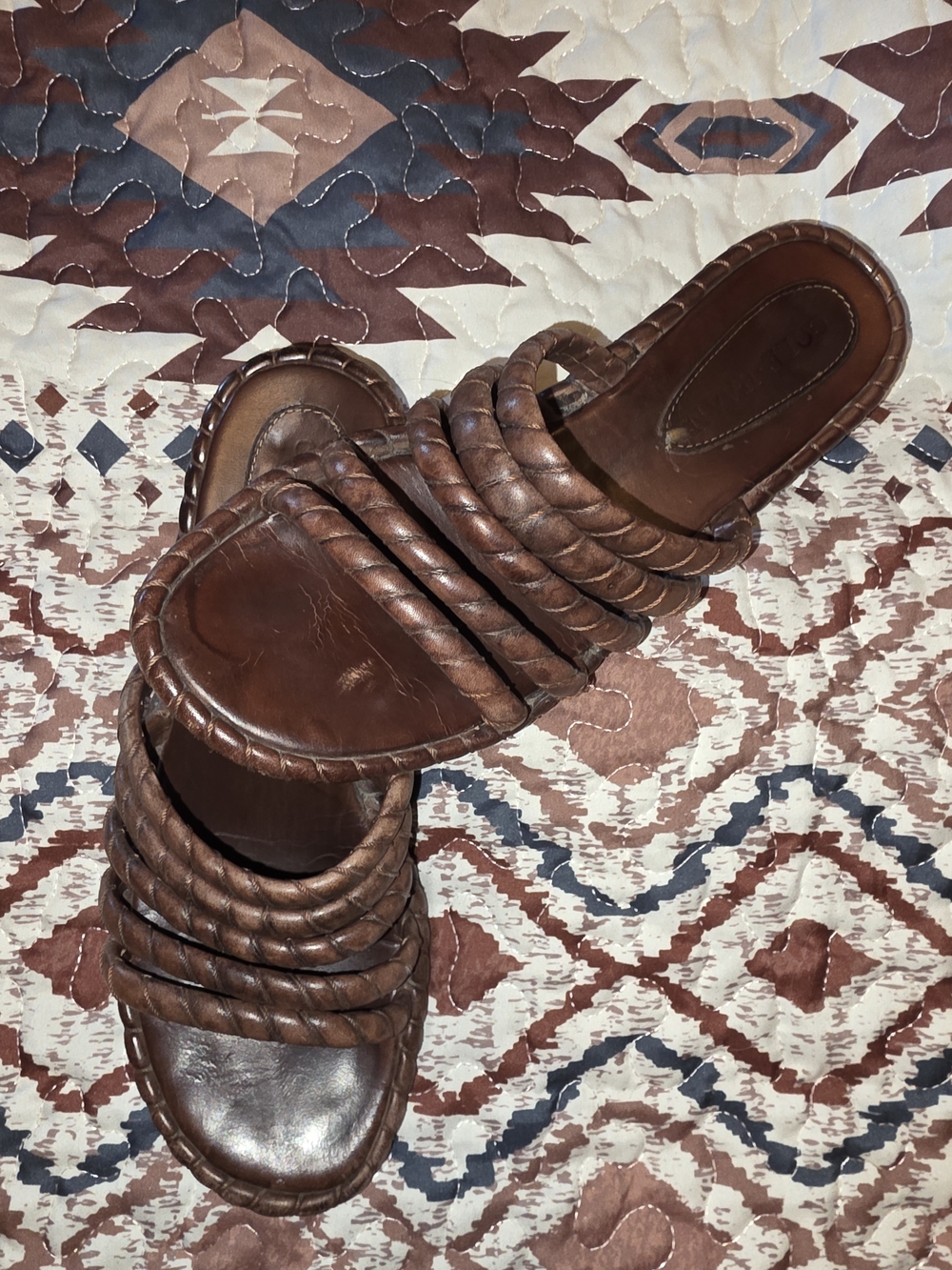 Cole Haan Braided Leather Slide Sandals - Dark Brown